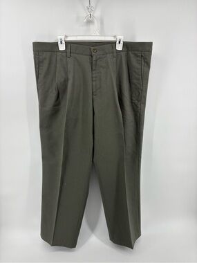 Dockers Pleated Front Crease 100% Cotton Men's Olive Green Dress Pants